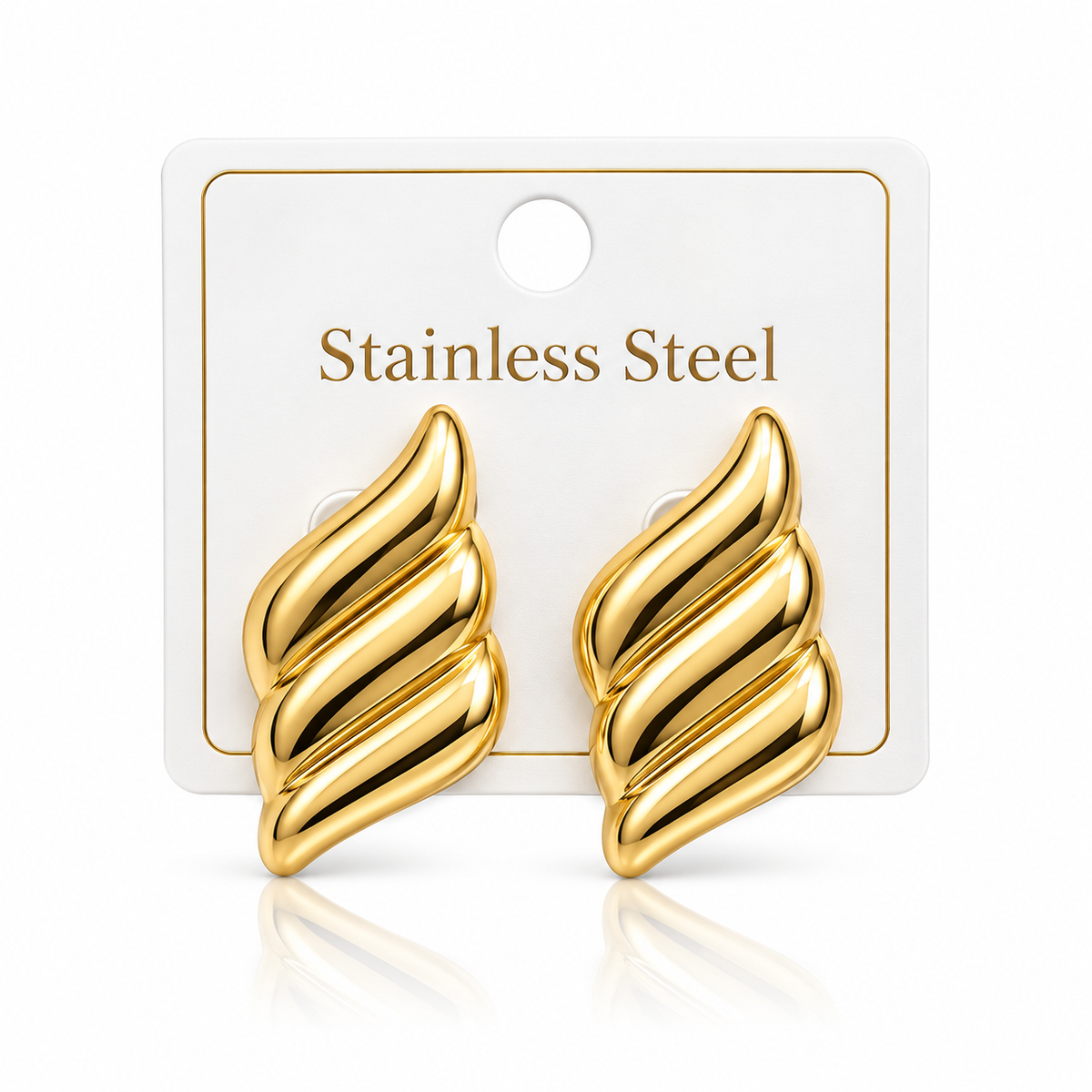 Gold Sculpted Wave Stainless Steel Statement Earrings