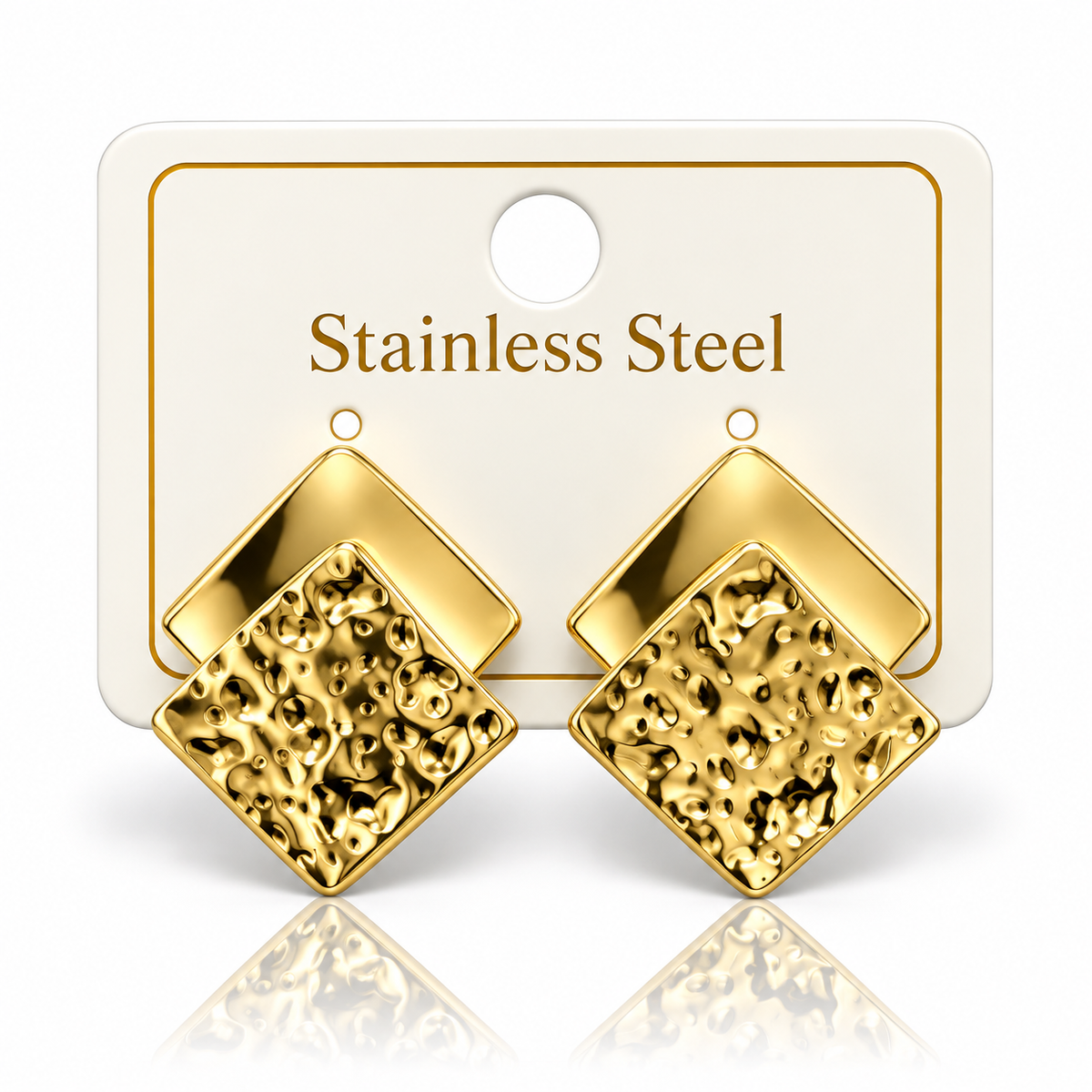 Gold-Tone Stainless Steel Geometric Textured Drop Earrings