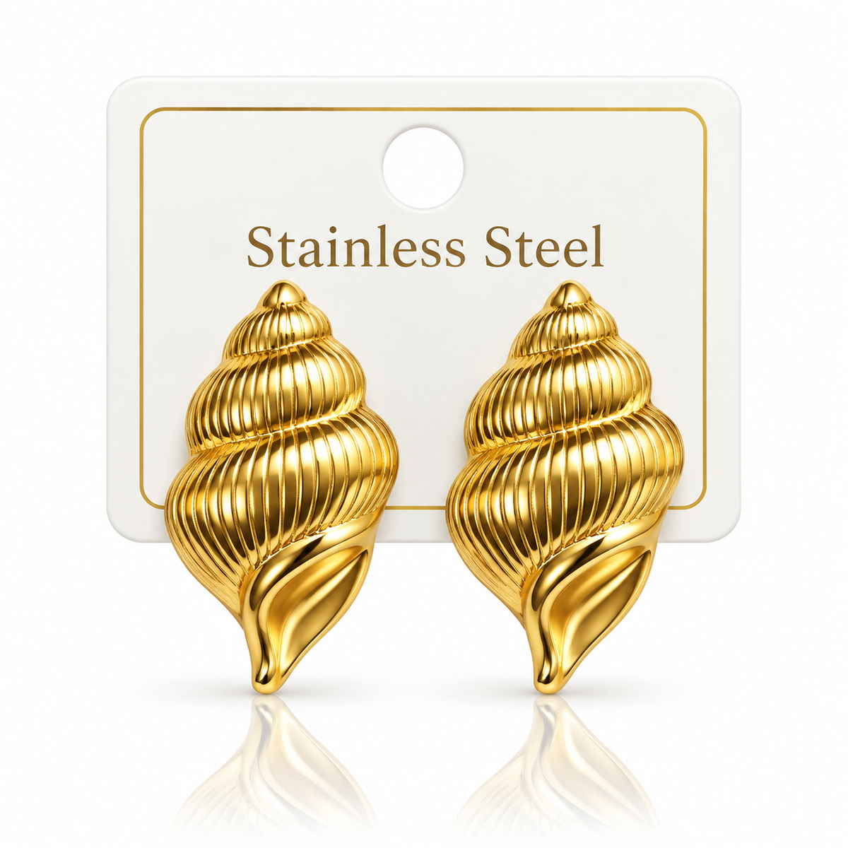 Gold Shell-Inspired Stainless Steel Statement Earrings