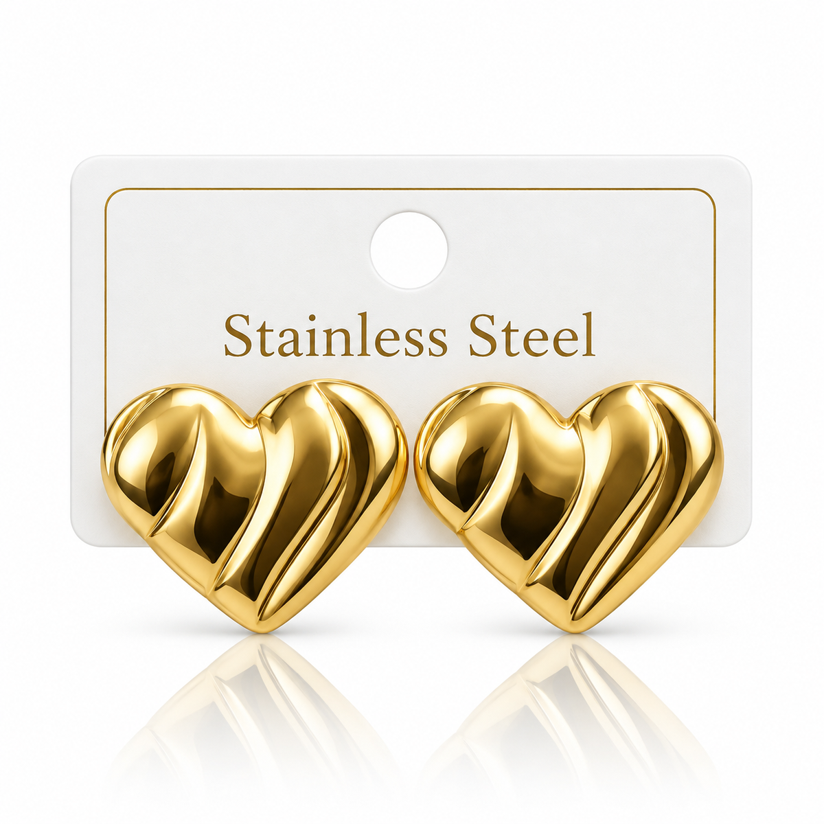 Gold Heart-Shaped Stainless Steel Statement Earrings