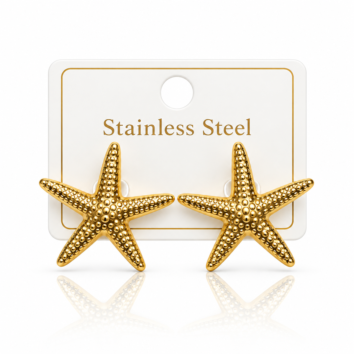 Gold Textured Starfish Stainless Steel Statement Earrings