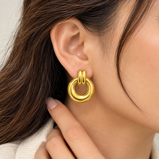 Gold-Tone Stainless Steel Round Hoop Earrings