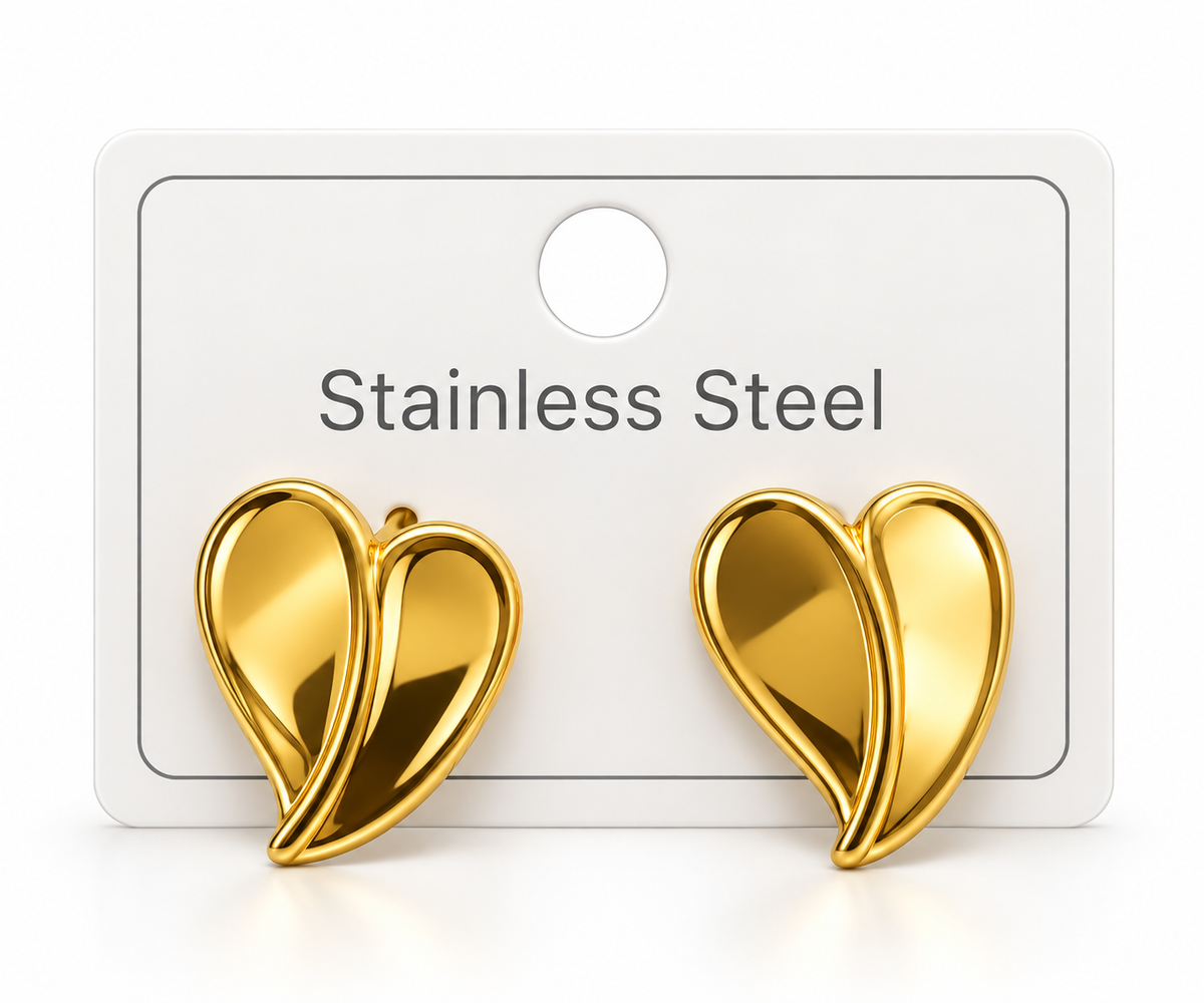 Gold-Tone Stainless Steel Double Heart Stud Earrings