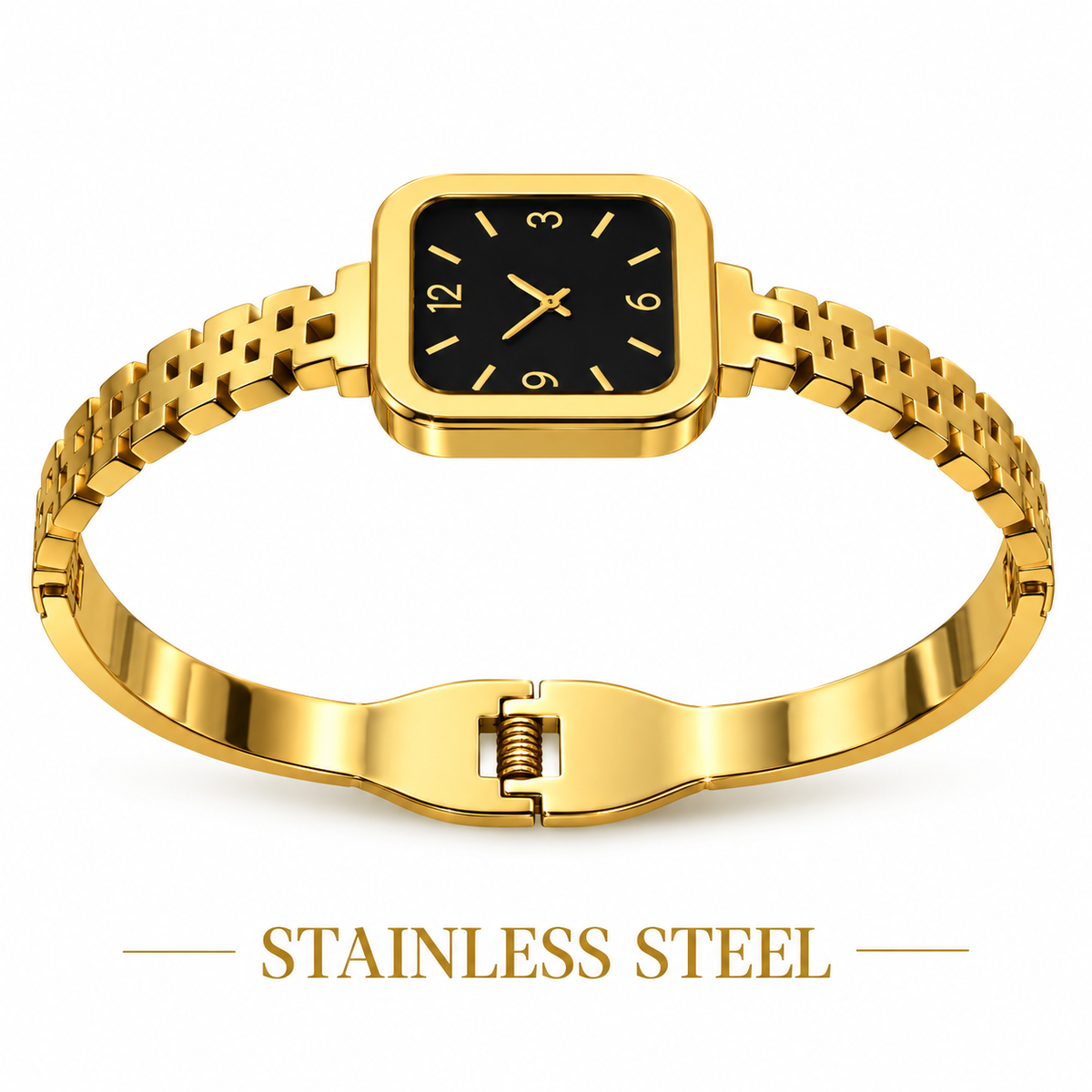 SQUARE DIAL BRACELET WATCH LUXURY GOLD-TONE STAINLESS STEEL