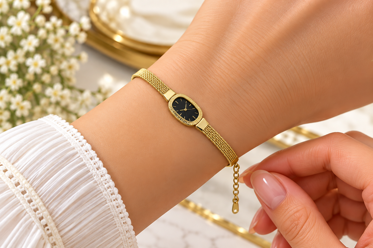 GOLD-TONE STAINLESS STEEL SLIM MESH BRACELET WATCH