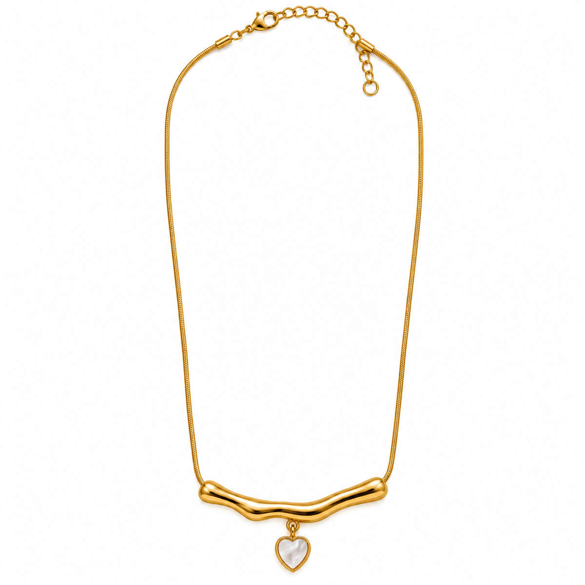 STAINLESS STEEL GOLD-TONE WAVY BAR HEART NECKLACE