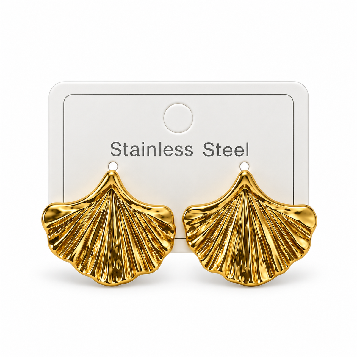 Gold-Tone Stainless Steel Ginkgo Leaf Stud Earrings
