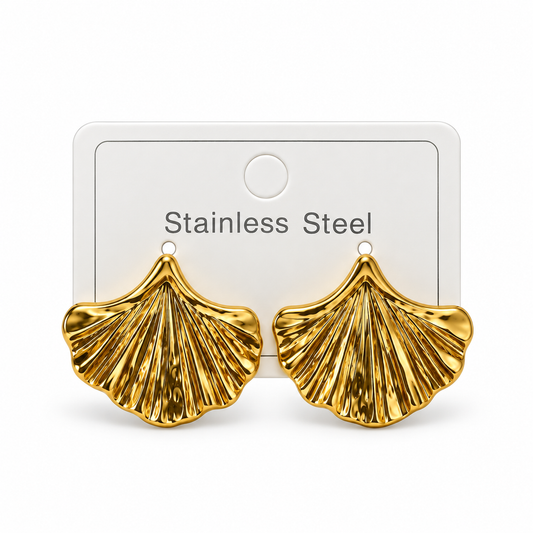 Gold-Tone Stainless Steel Ginkgo Leaf Stud Earrings
