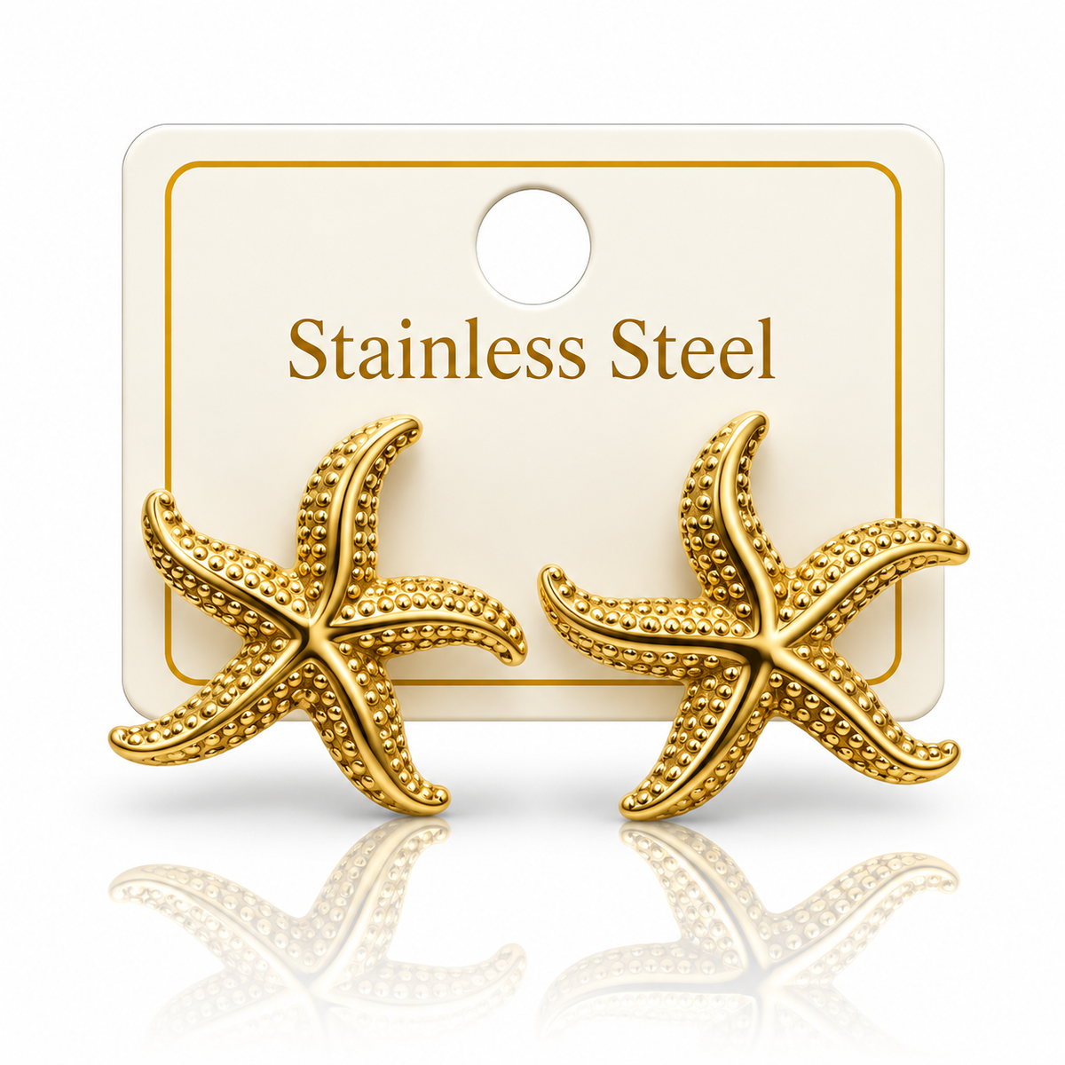 Gold-Tone Stainless Steel Textured Starfish Stud Earrings