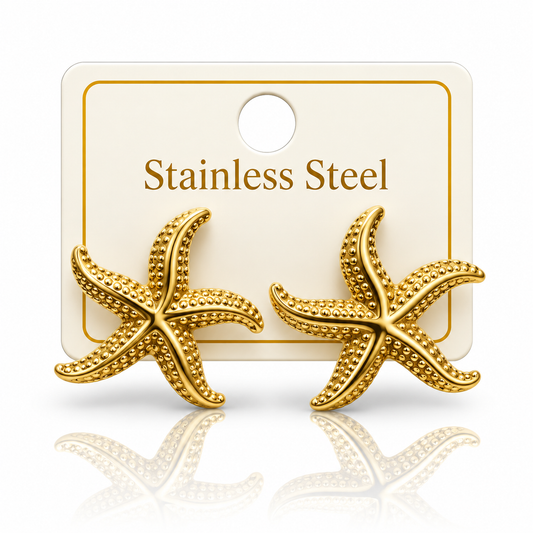 Gold-Tone Stainless Steel Textured Starfish Stud Earrings