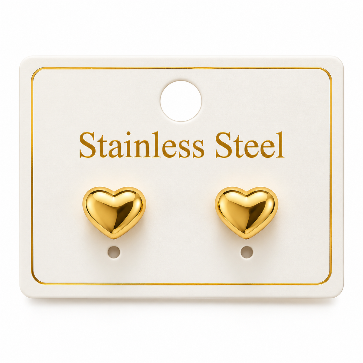 HEART SHAPED GOLD-TONE STAINLESS STEEL STUD EARRINGS