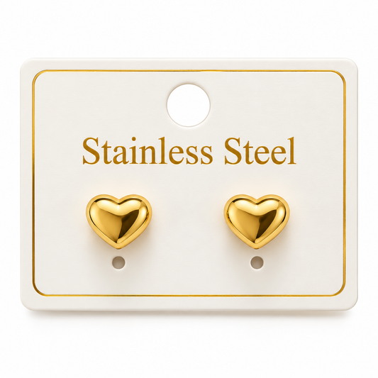 HEART SHAPED GOLD-TONE STAINLESS STEEL STUD EARRINGS