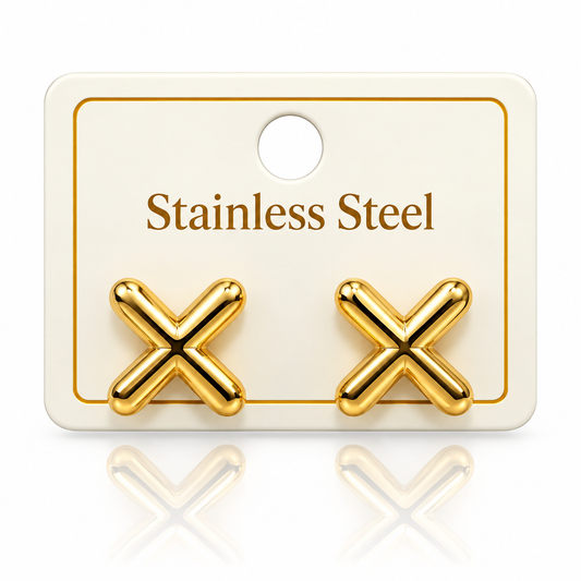 Gold-Tone Stainless Steel X-Shaped Stud Earrings