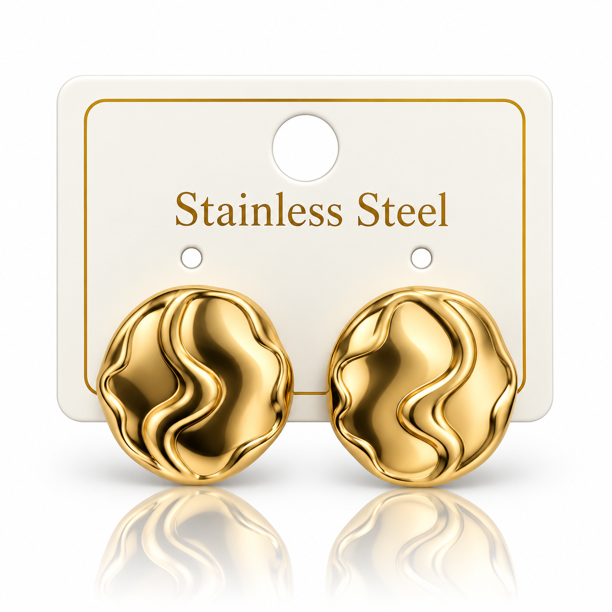 Gold-Tone Stainless Steel Organic Wave Stud Earrings
