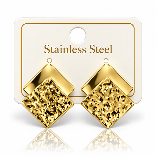 Gold-Tone Stainless Steel Geometric Textured Drop Earrings
