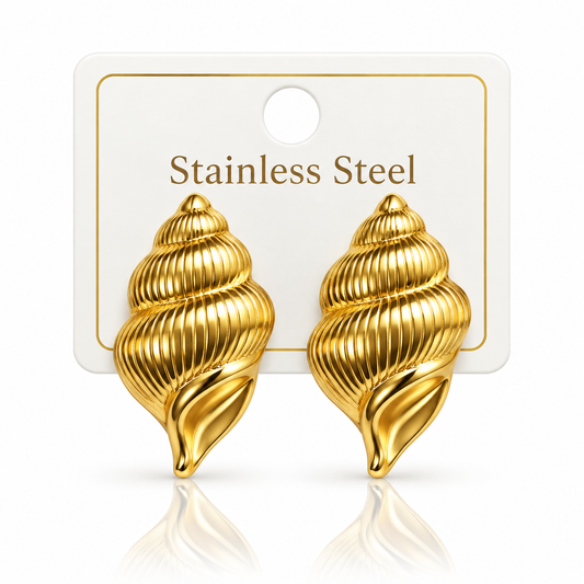 Gold Shell-Inspired Stainless Steel Statement Earrings