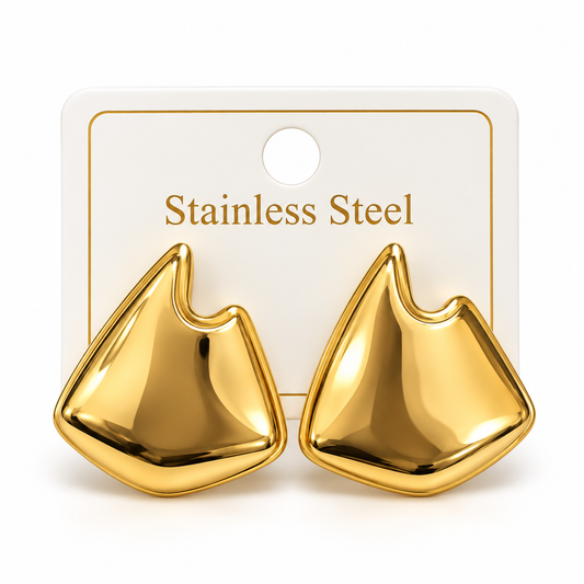 ABSTRACT STATEMENT LUXURY GOLD-TONE STAINLESS STEEL STUD EARRINGS
