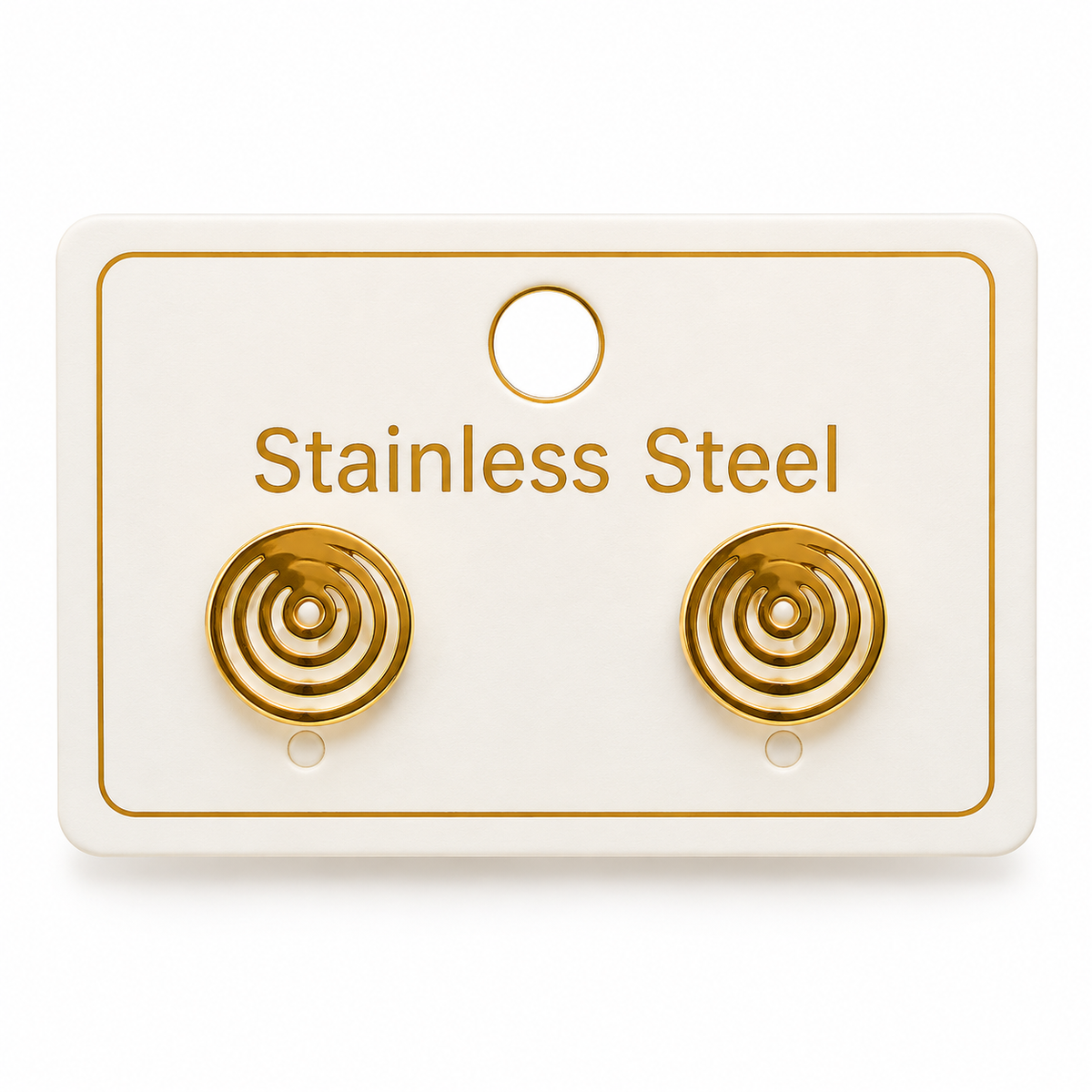 MINIMALIST GOLD-TONE STAINLESS STEEL CONCENTRIC CIRCLE STUD EARRINGS