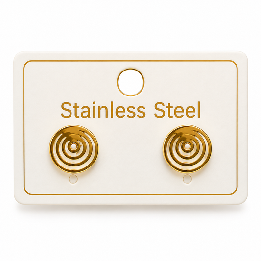 MINIMALIST GOLD-TONE STAINLESS STEEL CONCENTRIC CIRCLE STUD EARRINGS
