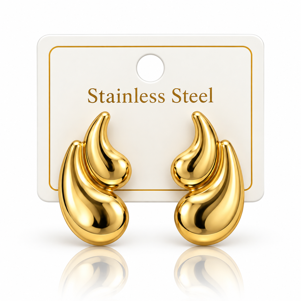 Gold-Tone Stainless Steel Double Teardrop Stud Earrings
