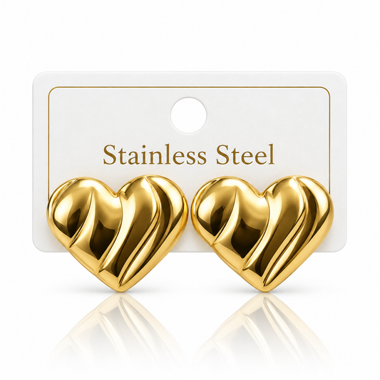Gold Heart-Shaped Stainless Steel Statement Earrings
