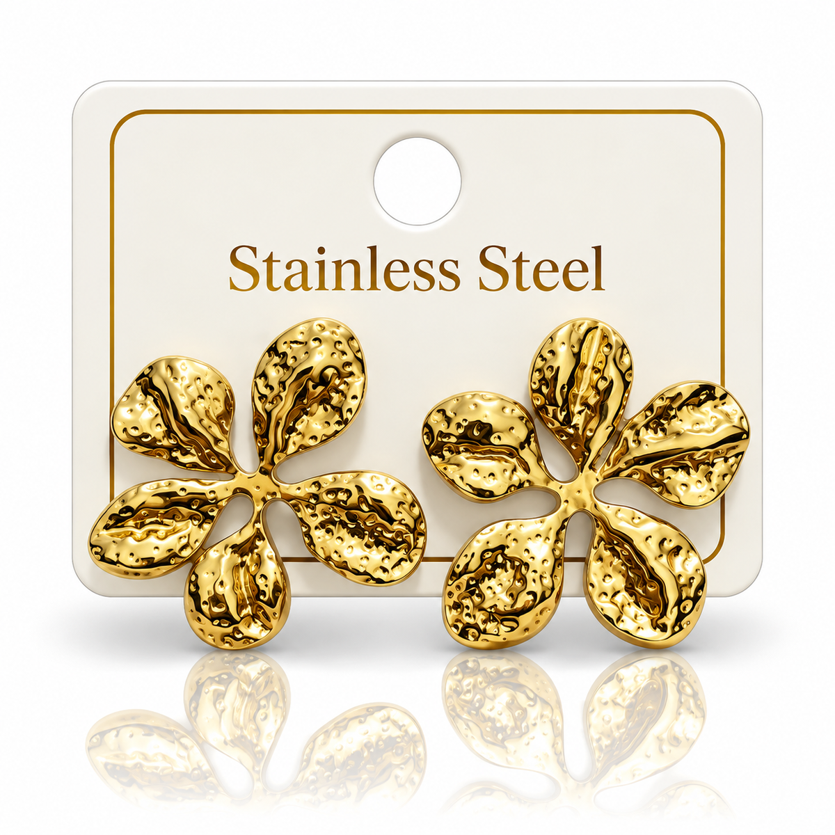 Gold-Tone Stainless Steel Textured Floral Stud Earrings