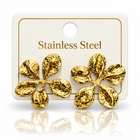 Gold-Tone Stainless Steel Textured Floral Stud Earrings