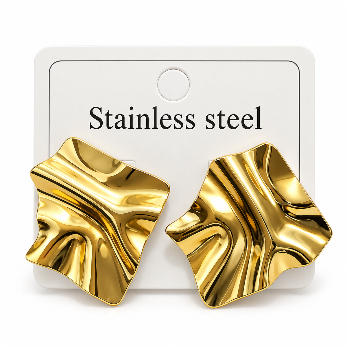 SCULPTED STATEMENT LUXURY GOLD-TONE STAINLESS STEEL STUD EARRINGS