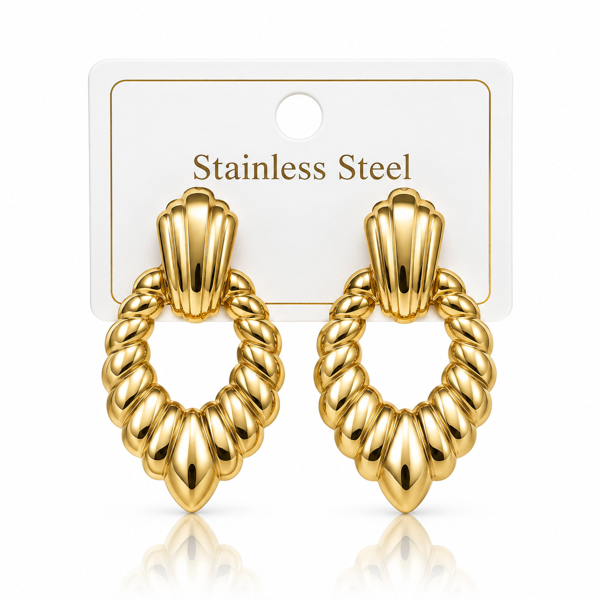Gold Teardrop Braided Stainless Steel Statement Earrings