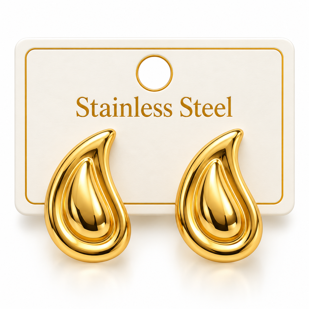 TEARDROP STATEMENT LUXURY GOLD-TONE STAINLESS STEEL STUD EARRINGS