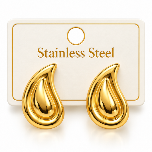 TEARDROP STATEMENT LUXURY GOLD-TONE STAINLESS STEEL STUD EARRINGS