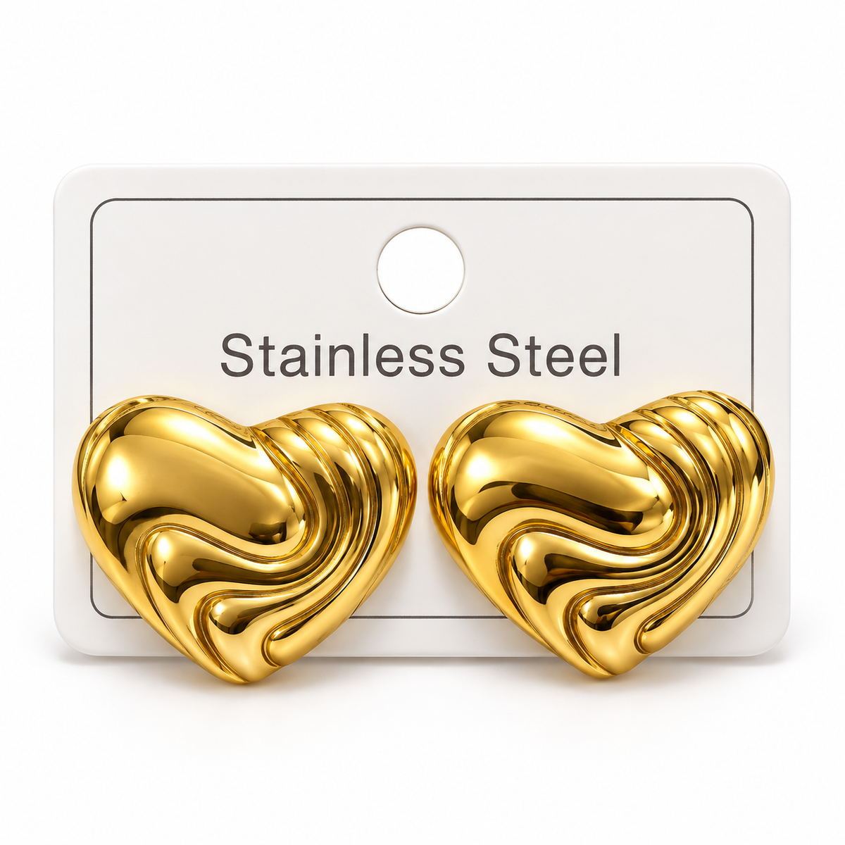 WAVE TEXTURED STUD LUXURY GOLD-TONE STAINLESS STEEL EARRINGS