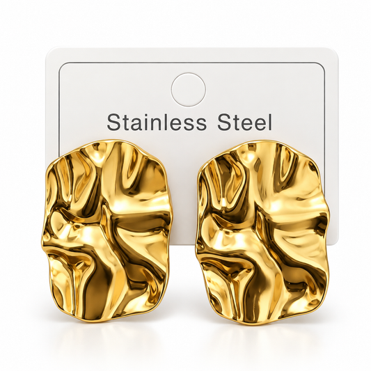 Gold-Tone Stainless Steel Abstract Sculpted Stud Earrings