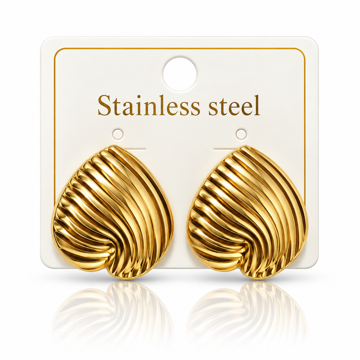 Gold-Tone Stainless Steel Ribbed Leaf Stud Earrings
