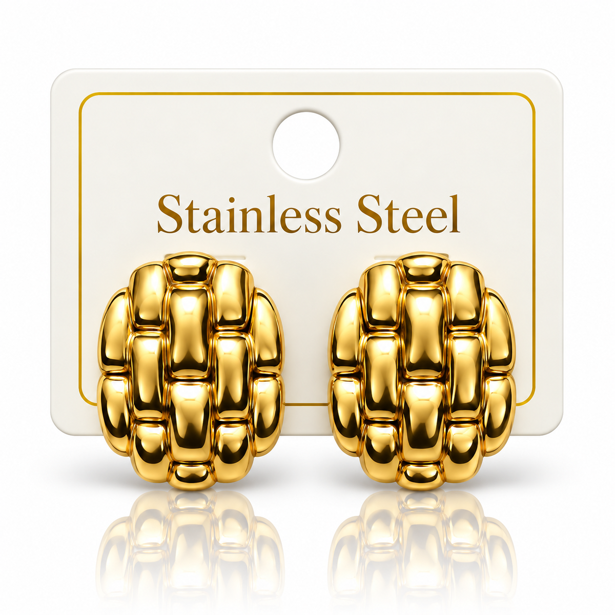 Gold-Tone Stainless Steel Woven Statement Stud Earrings