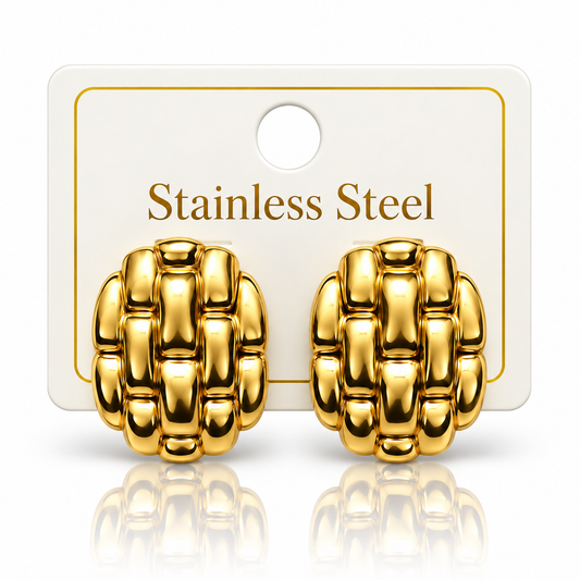 Gold-Tone Stainless Steel Woven Statement Stud Earrings