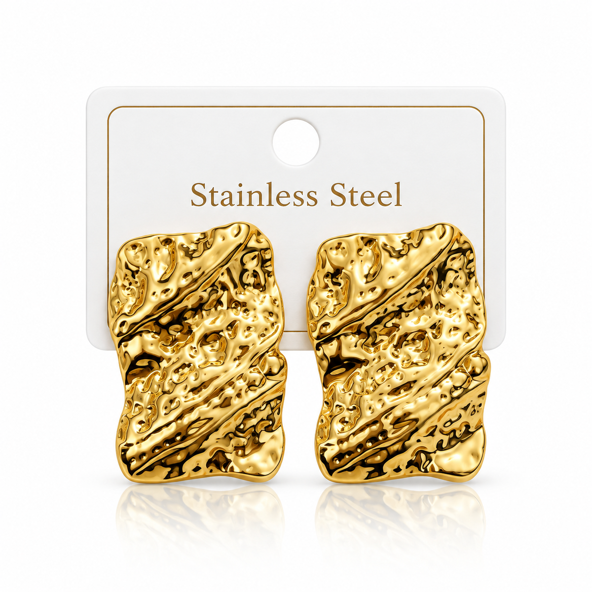 Gold Textured Rectangular Stainless Steel Statement Earrings
