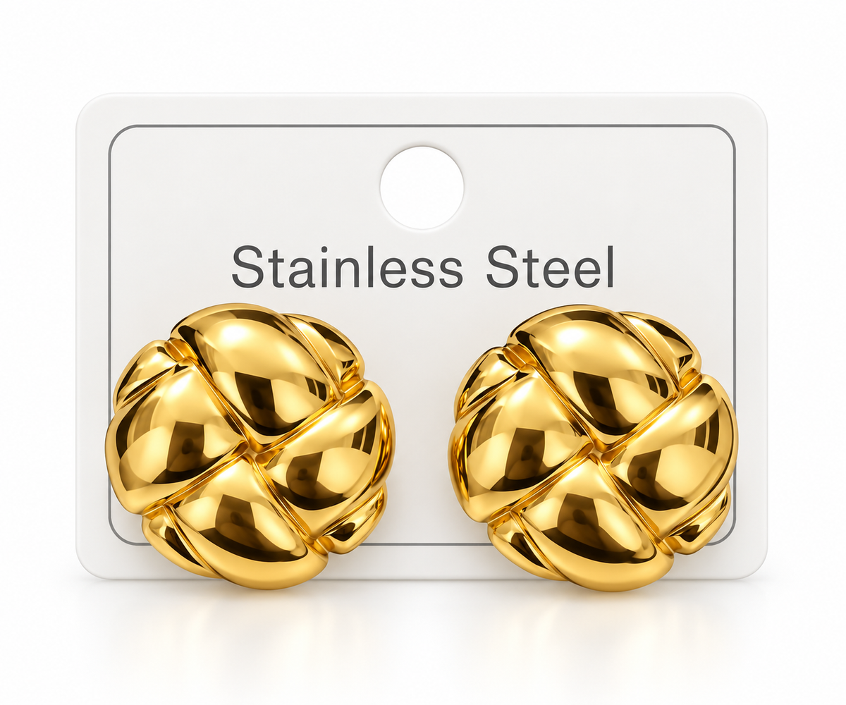 Gold-Tone Stainless Steel Sculpted Flower Stud Earrings