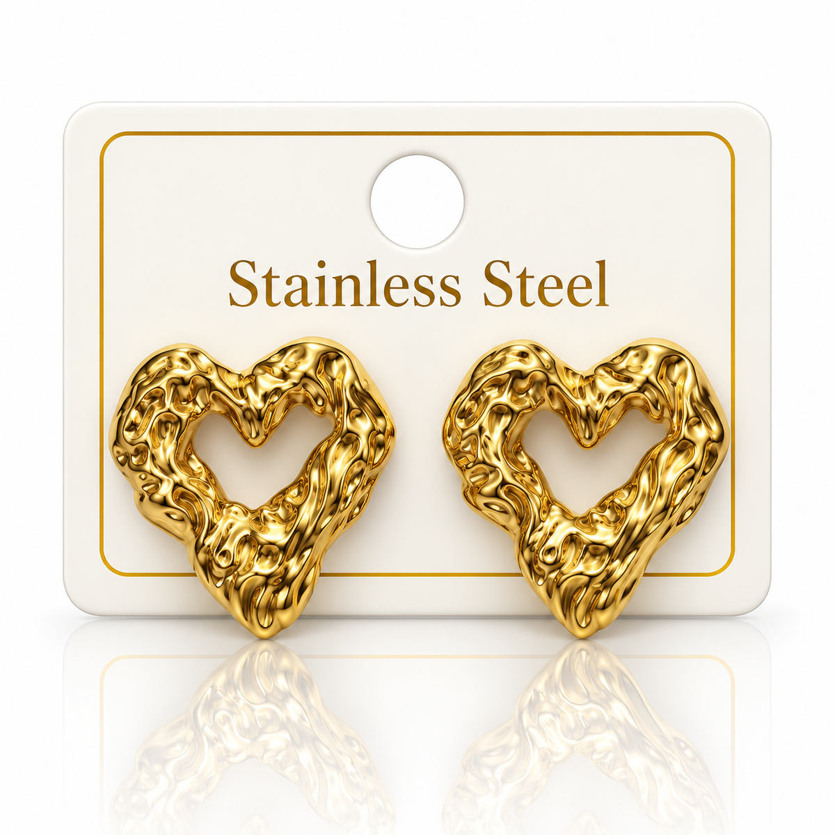 Gold-Tone Stainless Steel Textured Heart Stud Earrings