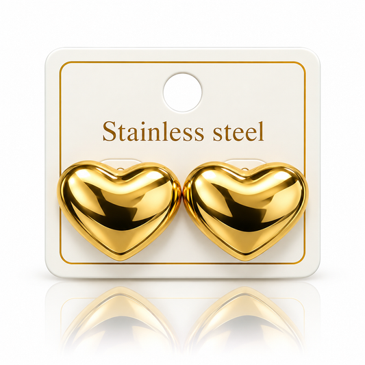 Gold-Tone Stainless Steel Classic Heart Stud Earrings