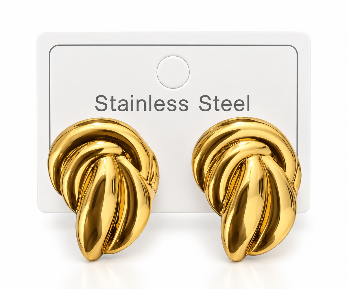 Gold-Tone Stainless Steel Sculpted Knot Stud Earrings