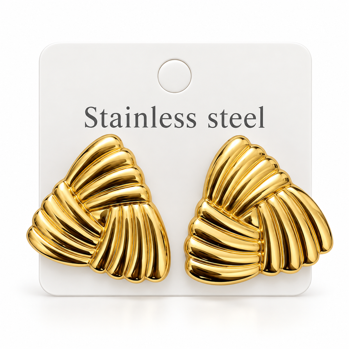 Gold-Tone Stainless Steel Pleated Shell Stud Earrings