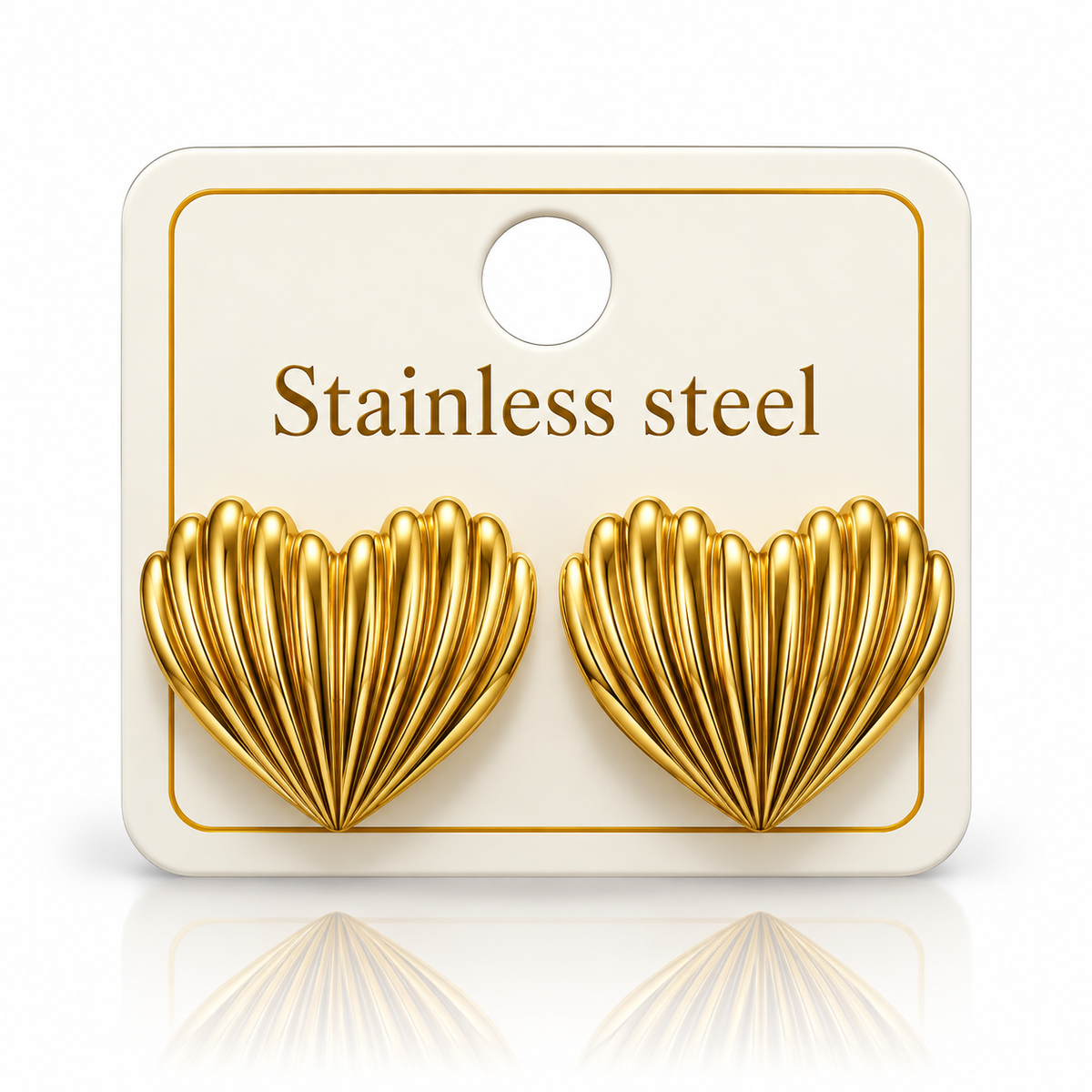 Gold-Tone Stainless Steel Ribbed Shell Stud Earrings