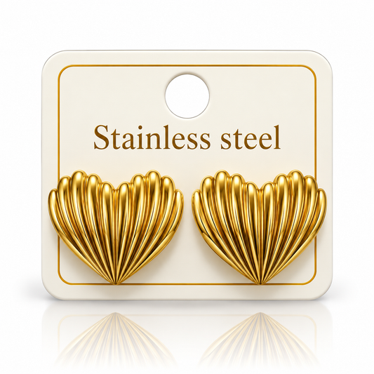 Gold-Tone Stainless Steel Ribbed Shell Stud Earrings