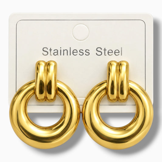 Gold-Tone Stainless Steel Round Hoop Earrings