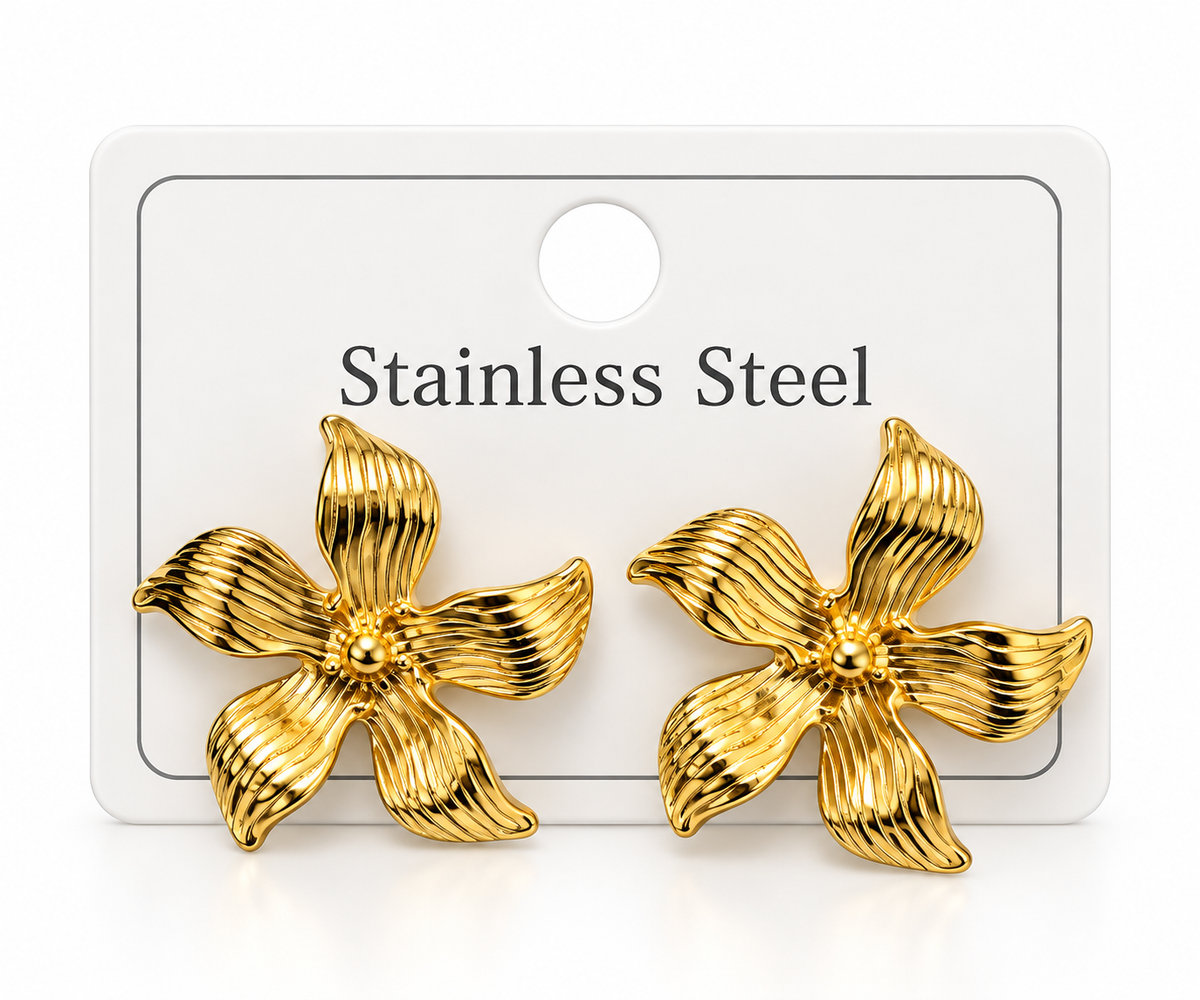 Gold-Tone Stainless Steel Floral Stud Earrings