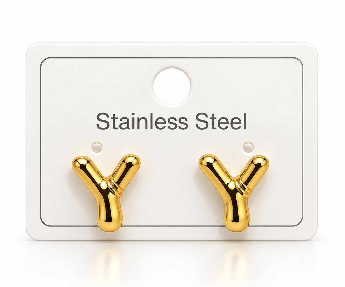 Gold-Tone Y-Shaped Stainless Steel Stud Earrings