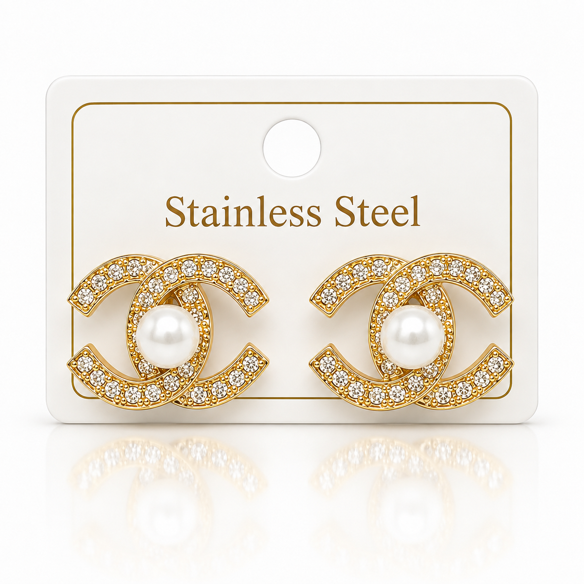 Gold Pearl Crystal Stud Earrings
