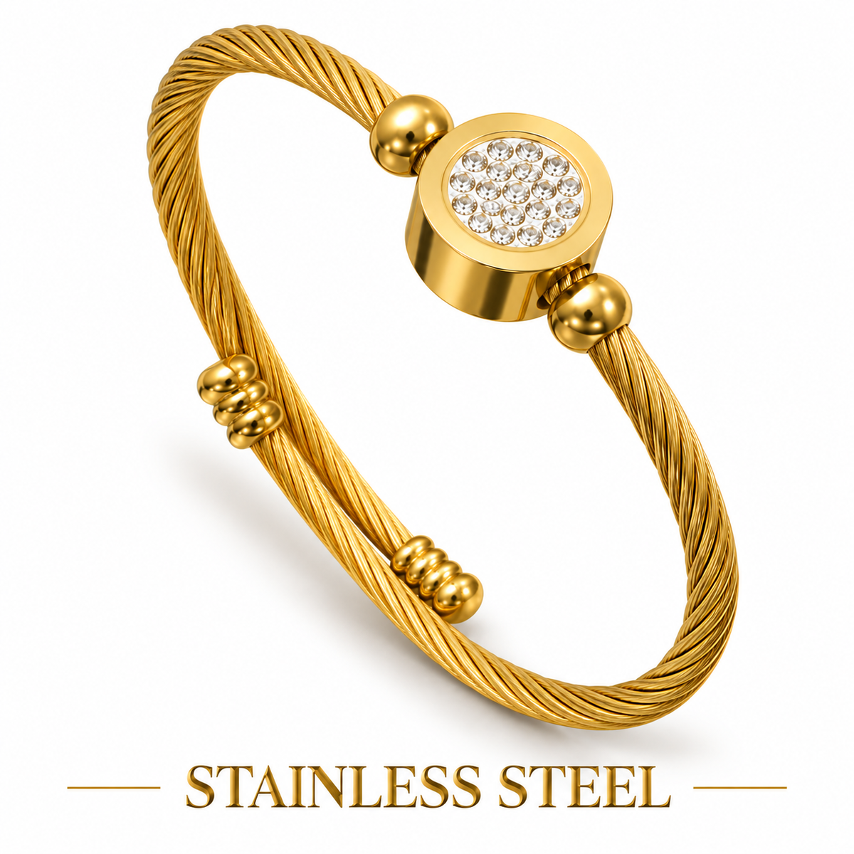 CRYSTAL CABLE LUXURY GOLD-TONE STAINLESS STEEL BRACELET