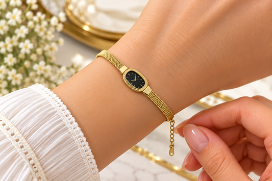 GOLD-TONE STAINLESS STEEL SLIM MESH BRACELET WATCH